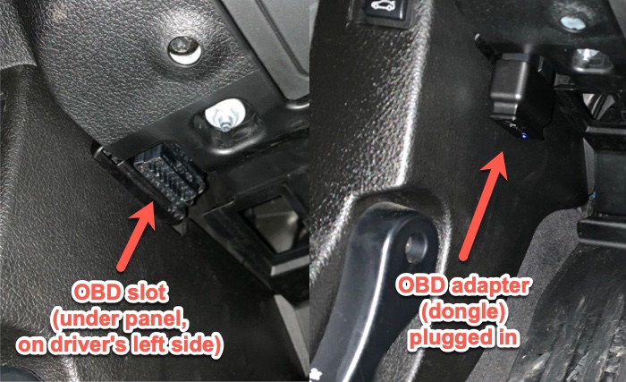Console OBD slot and dongle